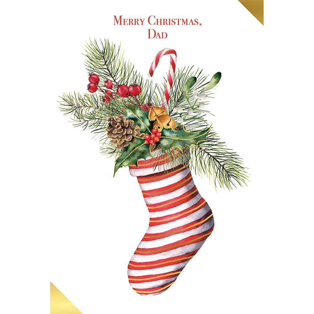 Christmas card featuring a striped stocking design with a Father motif, by Pictura, suitable for holiday greetings.